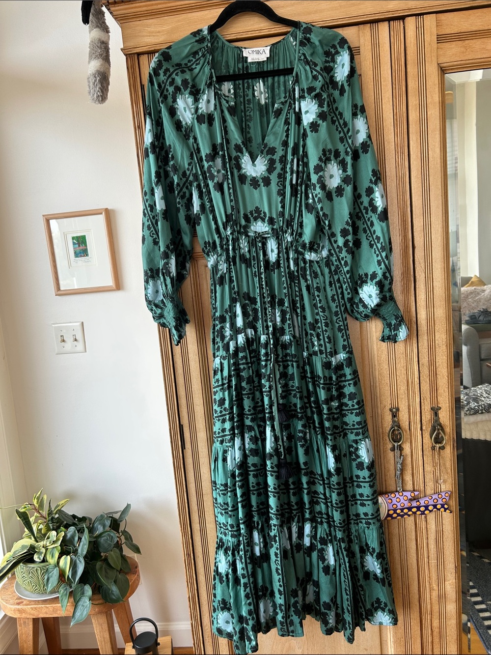 Omika Teal Green Floral Tiered Maxi Dress XL